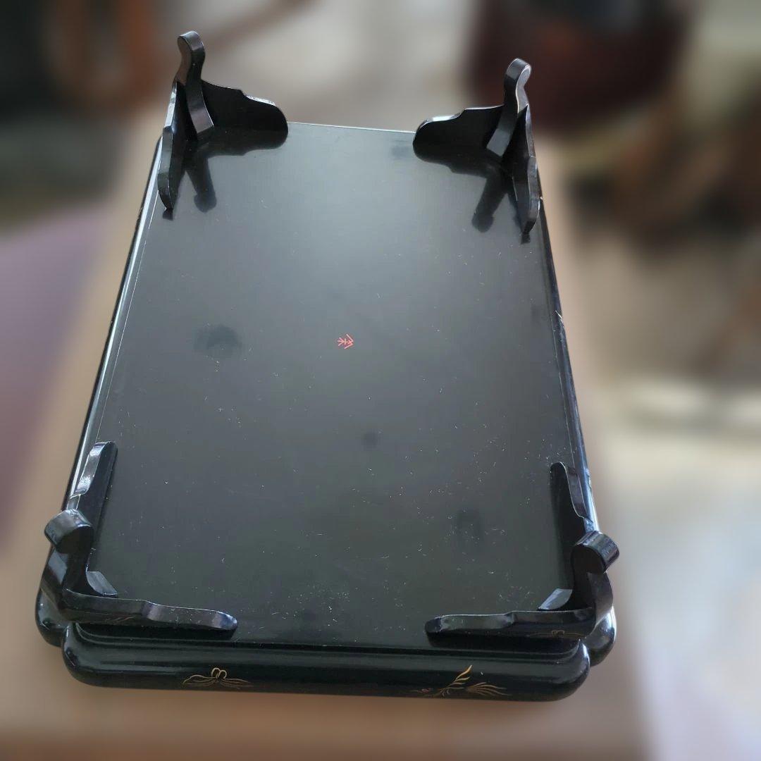 骨董 飾り台 猫脚 蒔絵 硯台 木製漆器 美品 脚付き　お膳　木箱