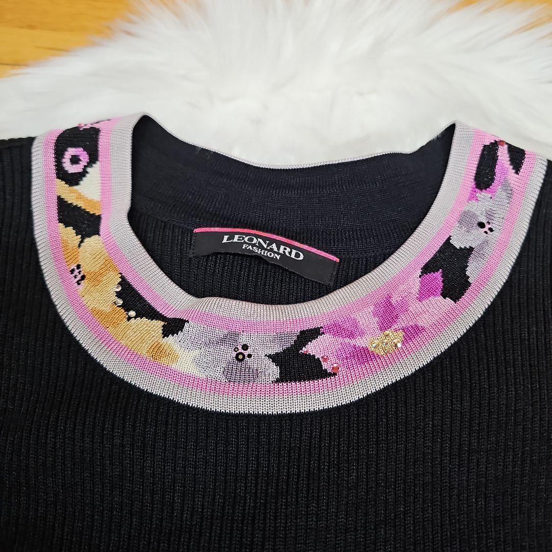 美品　LEONARD＊カミシヤ、シルク混 の上質な膝丈ワンピース