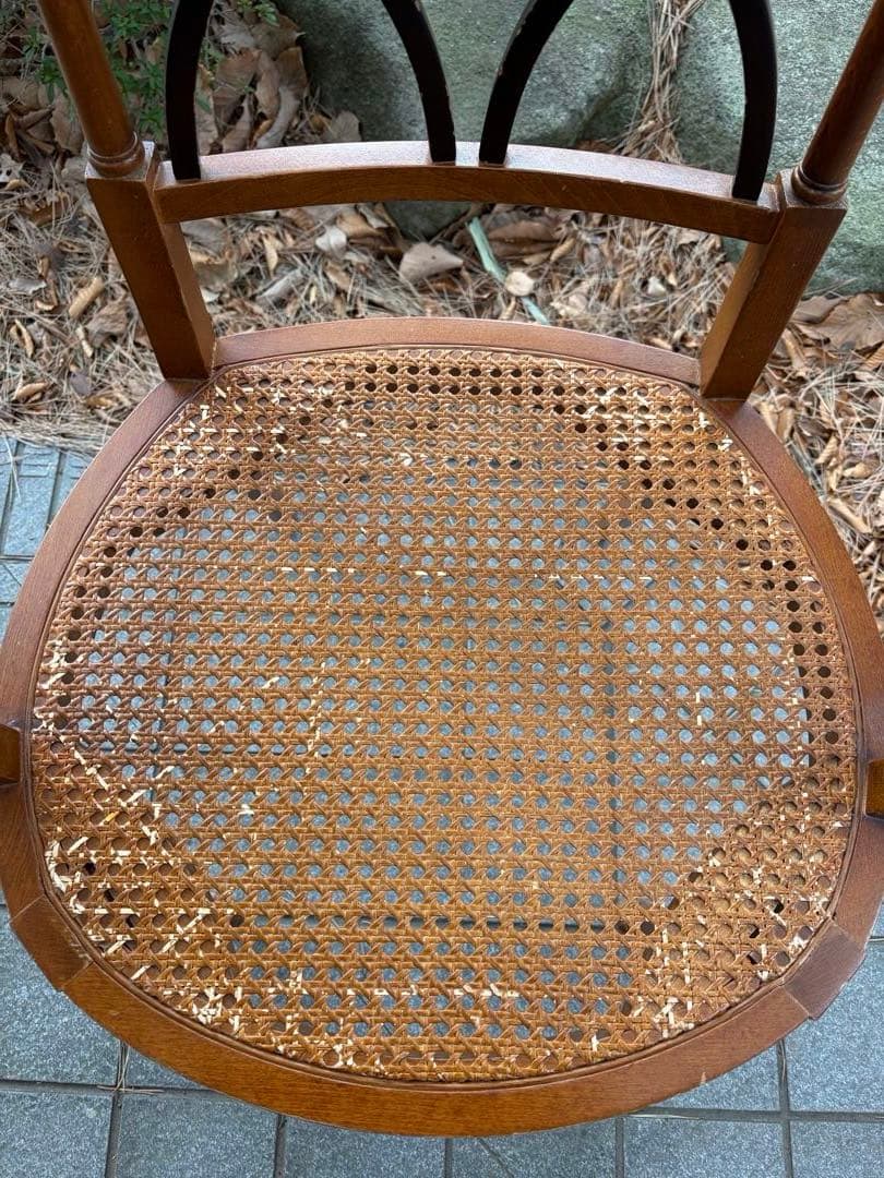 難あり アンティーク 木製ラタンチェア クロスデザイン 椅子 アールデコ