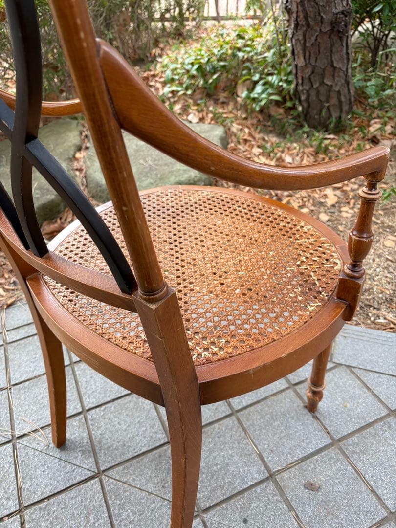 難あり アンティーク 木製ラタンチェア クロスデザイン 椅子 アールデコ