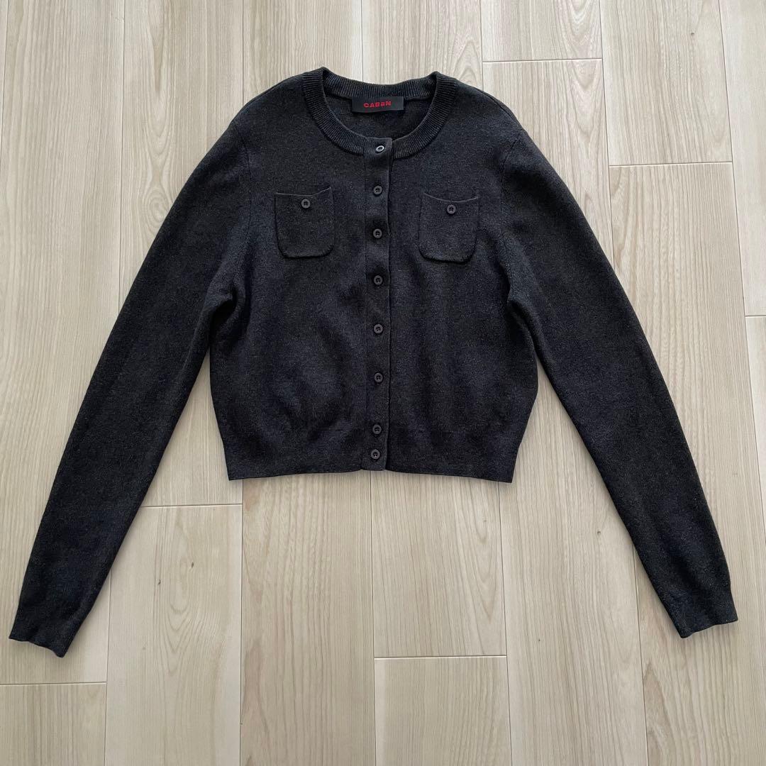 CABaN コットンカシミヤ クルーネックカーディガン チャコールグレー XS