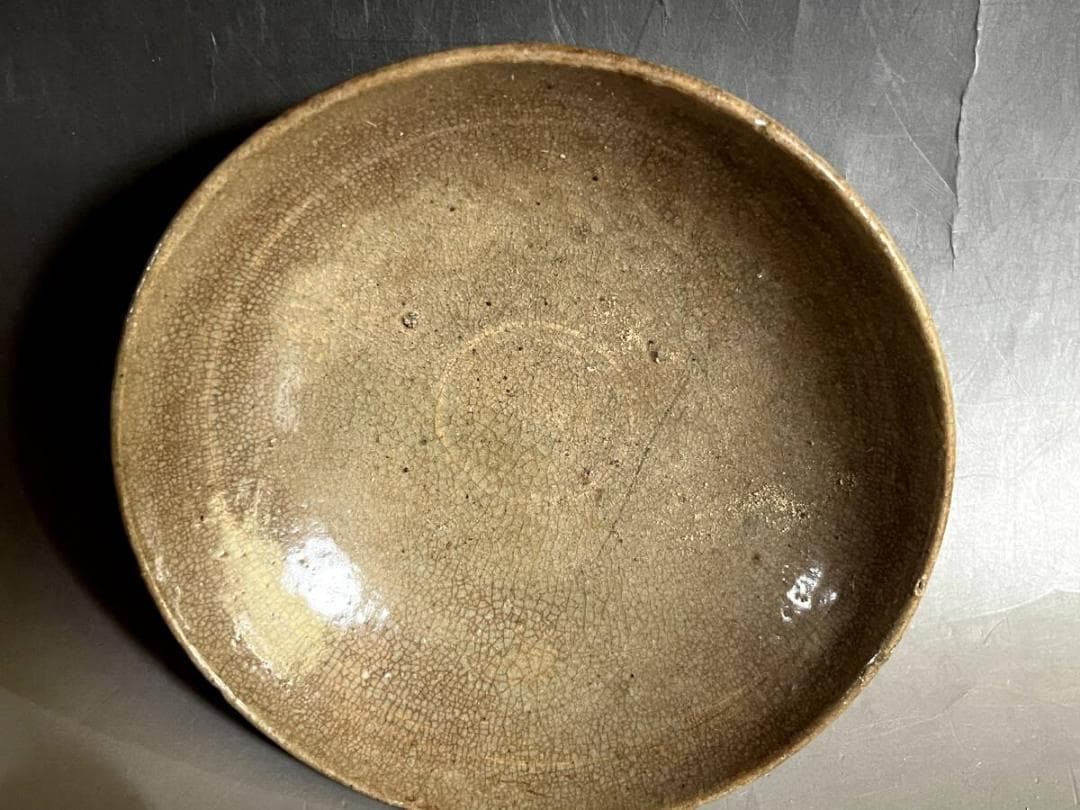 鉢■古瀬戸灰釉平鉢 時代物深皿 砂高台 古美術 時代物 骨董品■