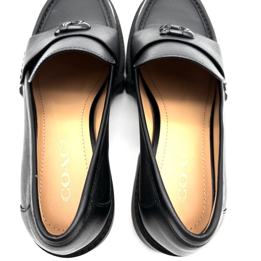 未使用保管品 コーチ リア ローファー C金具 レザー レディース 23cm 黒