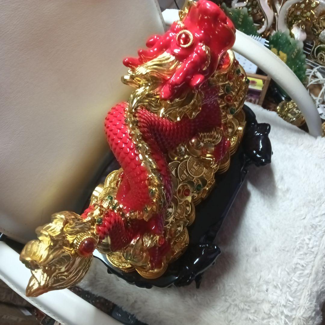 中国工芸品　赤色と金色の赤龍　富と繁栄の象徴　ダンシングドラゴン