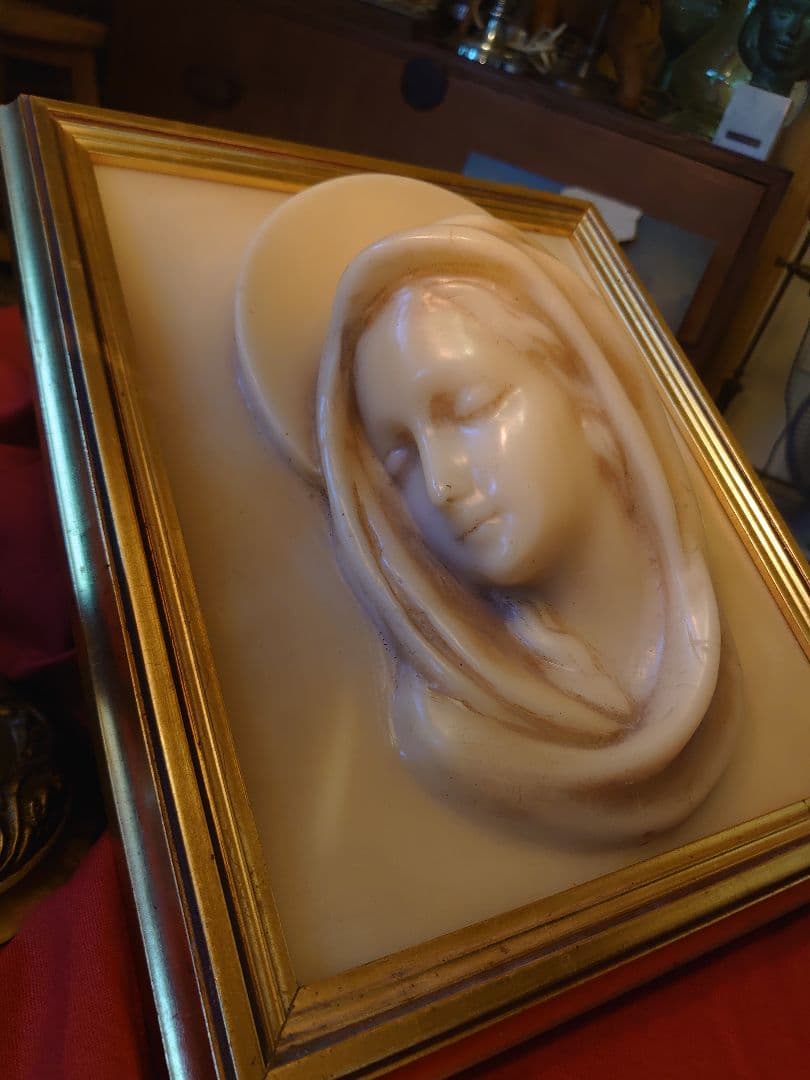 フランス アンティーク ワックス 蝋「マリア様」木製額ゴールドフレーム