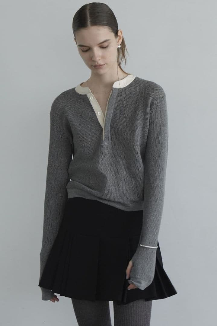 トップス CLANE MESH HENLEY NECK TOPS