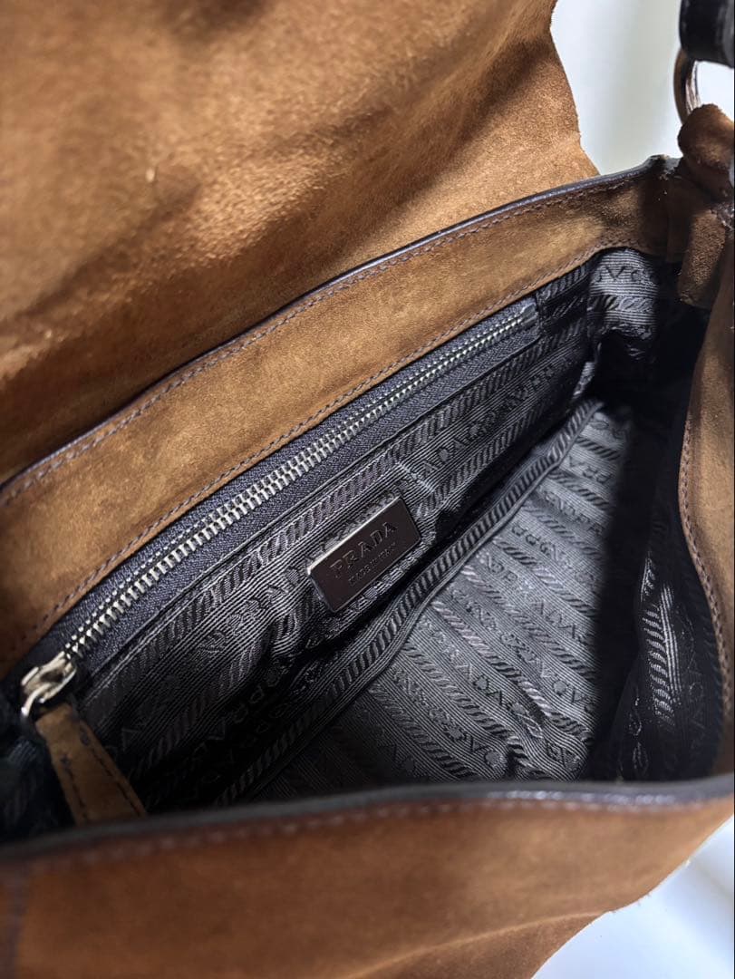 PRADA プラダ スウェード ワンハンドルバッグ ハンドバッグ ブラウン