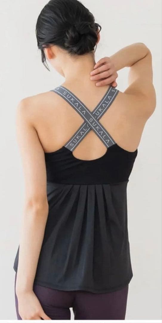 【SUKALA】ベーシックバックフレアタンクトップ　ブラック　L