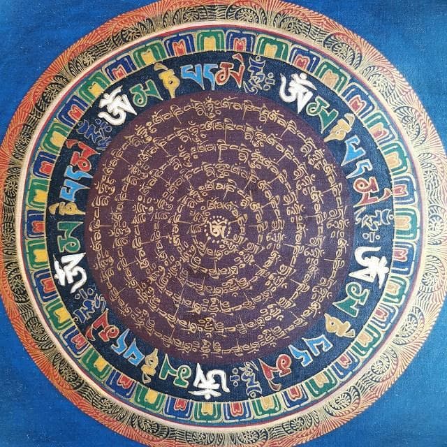 オンマニペメフム　マントラ　曼荼羅　チベタン　：　タンカ　仏画（額縁なし）
