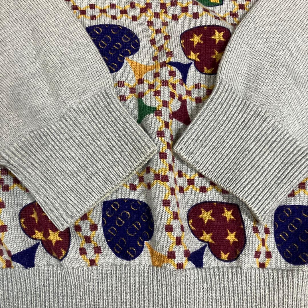 美品　90s Christian Dior ウールニット　ブルーグレー　CDロゴ