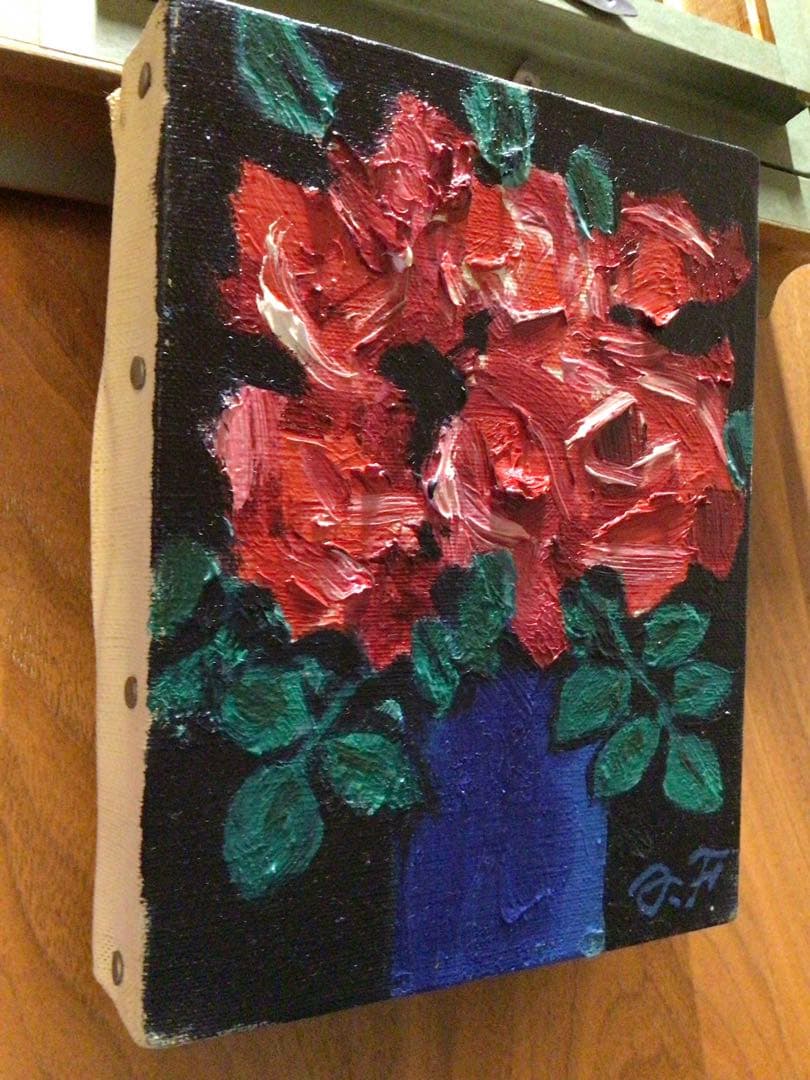 ◉真作保証◉藤波 晃◉油彩 薔薇 静物画 F0号◉豪華額装つき◉送料込み◉