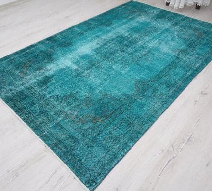 トルコヴィンテージラグ A82 大判 ダークターコイズブルー オーバーダイラグ