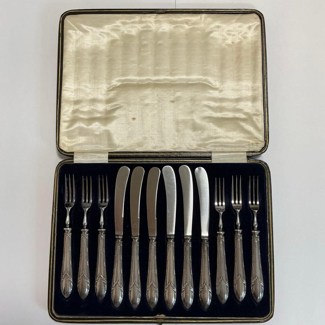 純銀持ち手の英国カトラリー12点　スターリングシルバー