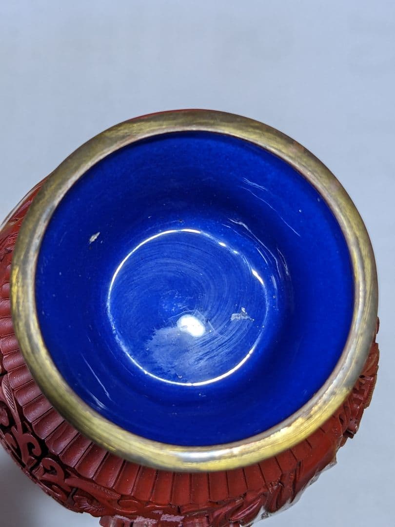 ♦中国古玩 古美術品 堆朱彫漆天球瓶 漆芸 花器飾り 置物 血赤色骨董品レア物