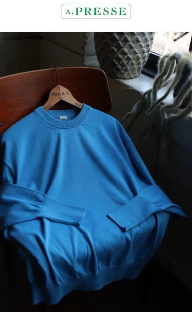 アプレッセ ニット Cotton knit L/S ターコイズ a.presse