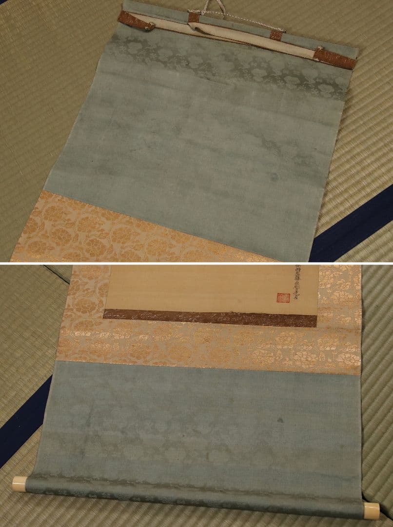 【模写】日本画 江戸期 土佐光貞「吉野山・月に雁」絹本 二幅対 掛軸 M893