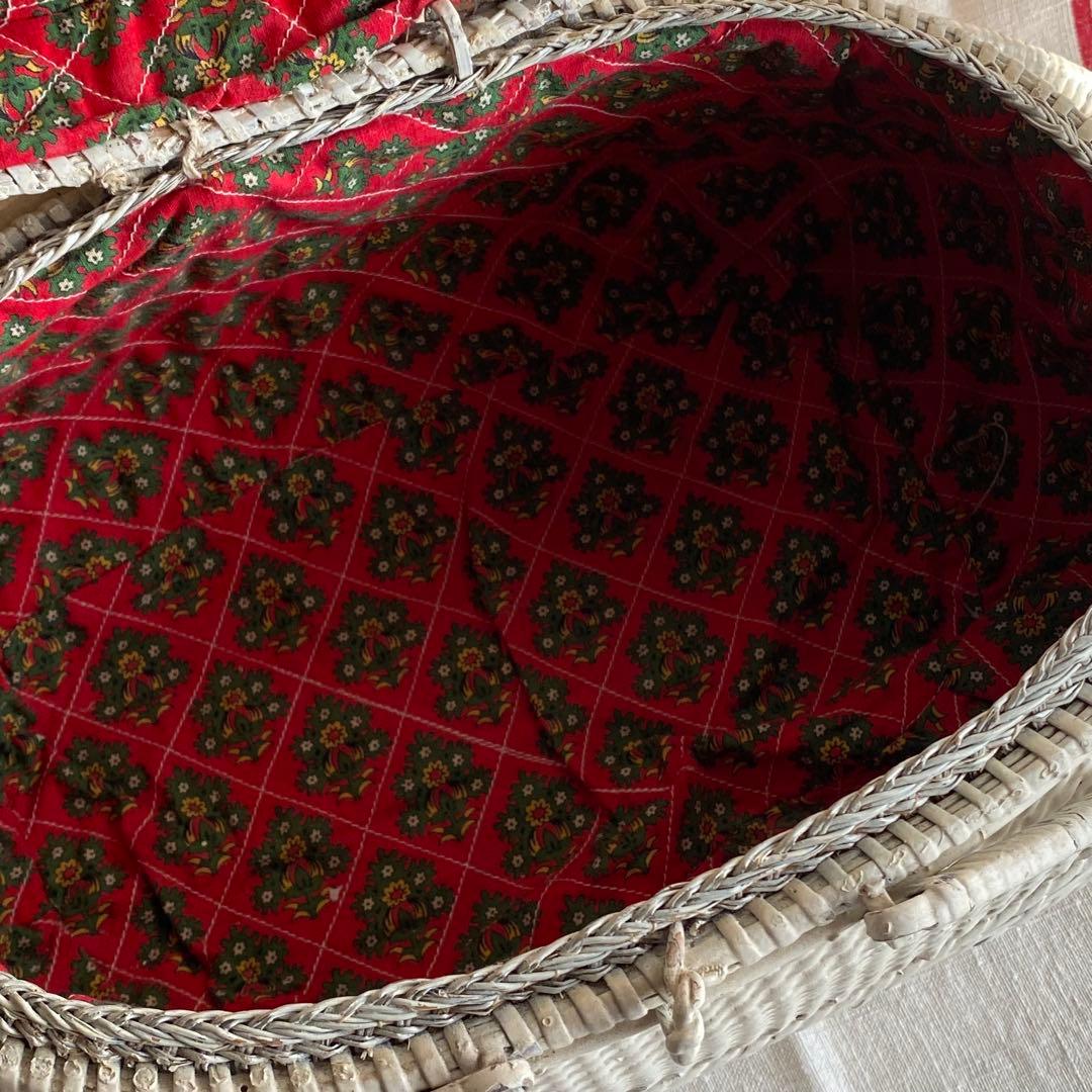 フランス　アンティークパニエ　プロヴァンスプリント　白いかご　ラタンバスケット