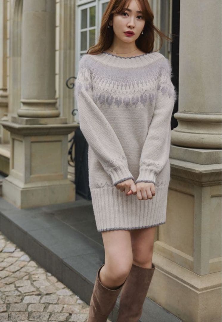 ワンピース Heart Fair Isle Knit Mini Dress herlipto