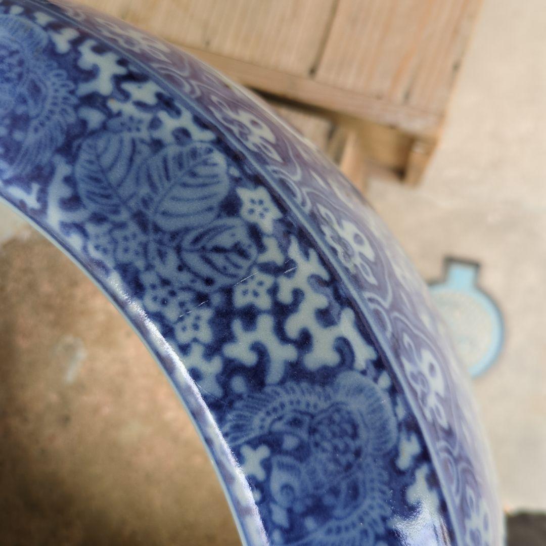 骨董 大型 火鉢 伊万里 染め付け メダカ 金魚 睡蓮鉢 小判 鍔 鉢カバー