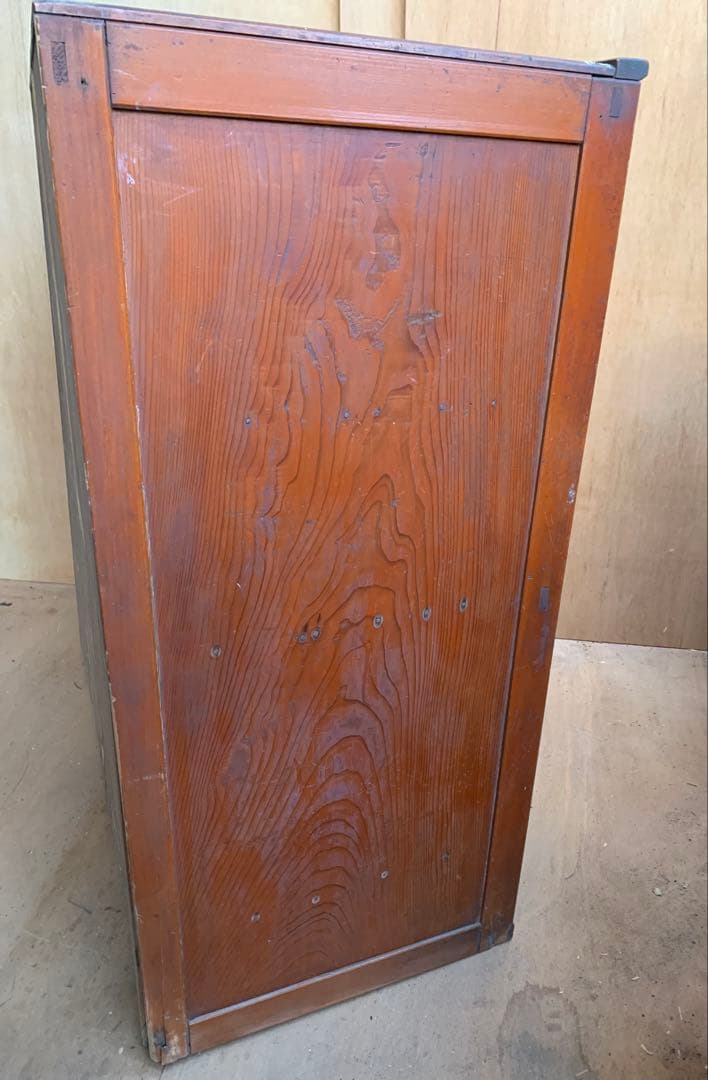 古い木全面モールガラス　収納陳列棚引き出し4杯　レトロ昭和ガラス古家具