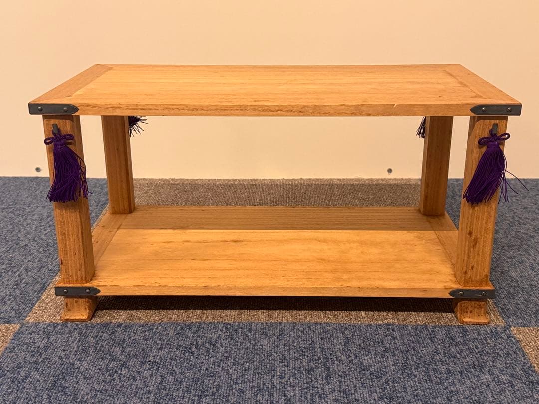 塗師 長谷川祐斎 作 冠基 房飾 共箱 木製 花台 二段