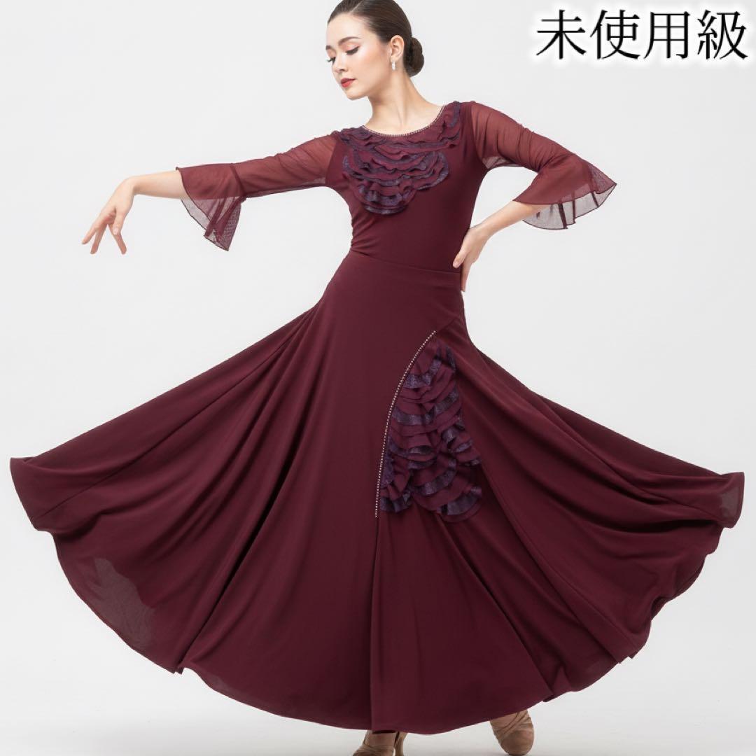 4極美品 社交ダンス フラメンコドレス スカートセットアップ バラモチーフ 赤