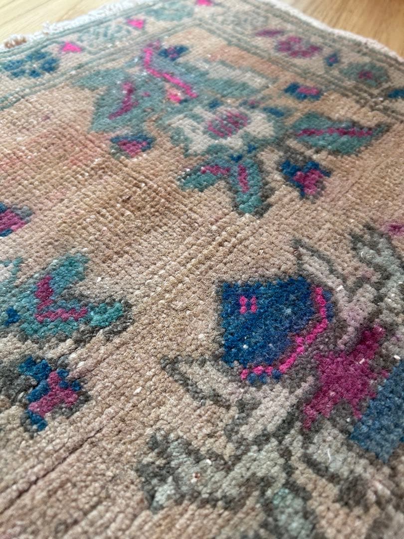 トライバルデザイン ウールラグ 約50×103cm ヴィンテージラグ