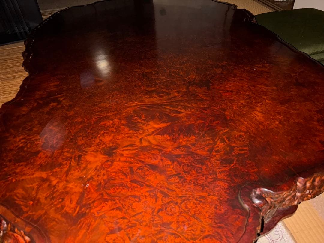 木製 不規則形座卓 大きめオーバルテーブル 極厚天板