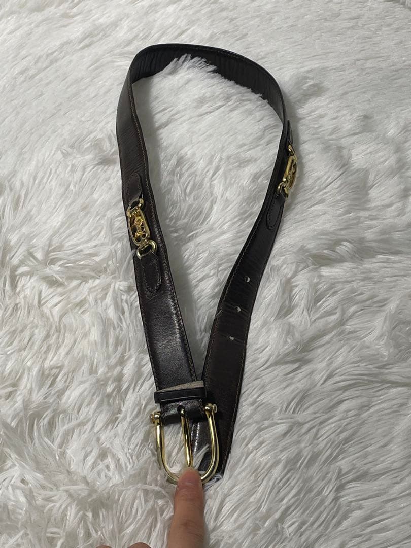 CELINE セリーヌ 本革 レザーベルト ダークブラウン イタリア製