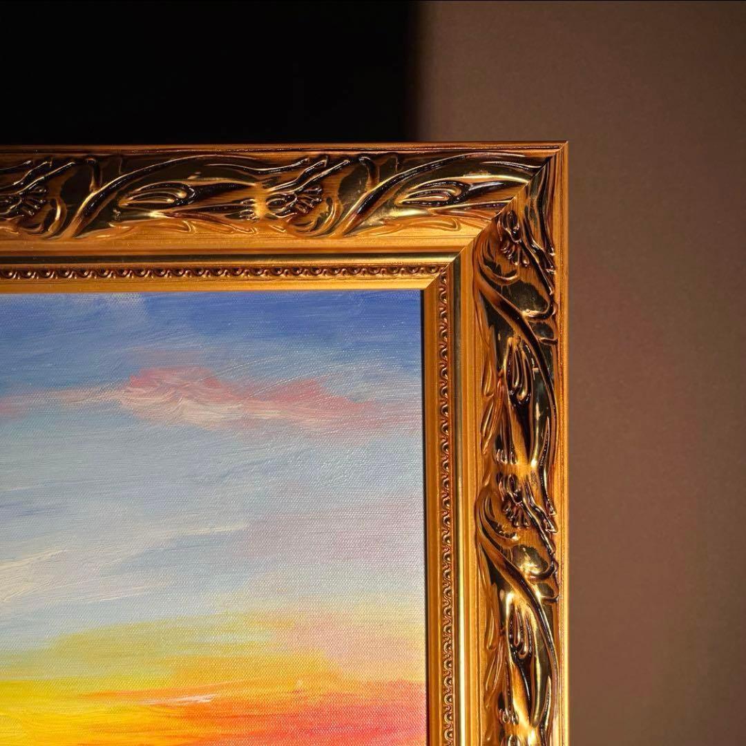 手書き油絵 sunset 額付き インテリア 油彩画