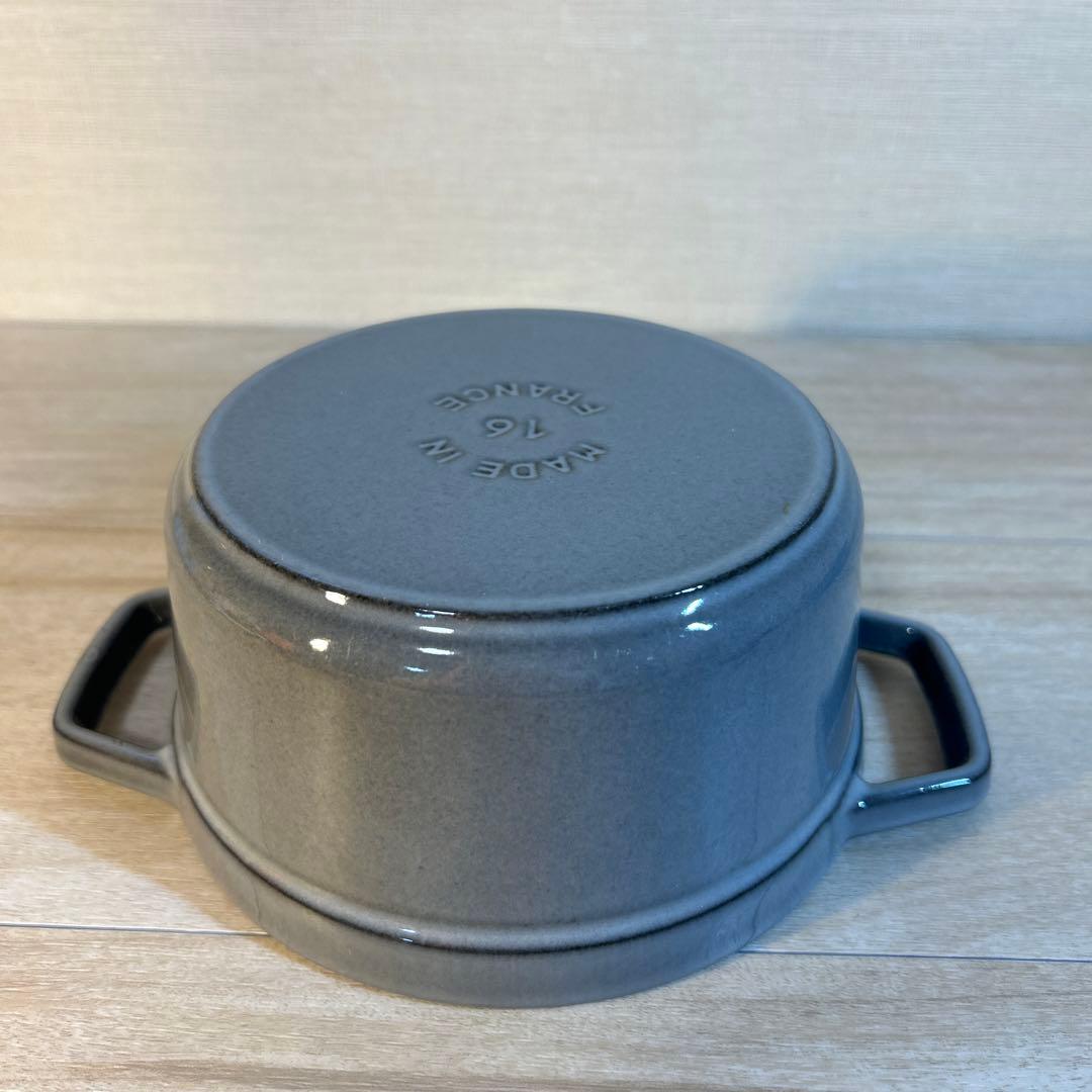 ストウブ　ココットラウンド　16cm グレー　フタモッチ スパチュラ　セット
