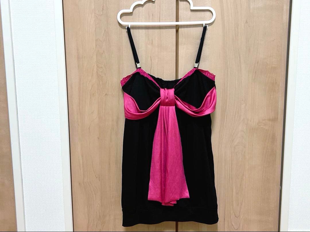 GOLDS♡胸元リボンデザイン♡肩紐ビジュー♡ボウタイドレープ♡キャミトップス黒