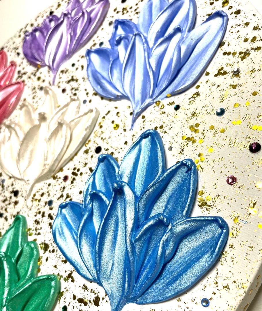 開運絵画　白龍神様　蓮の花７色　守護龍　蓮の花　運気上昇　金箔　スワロフスキー