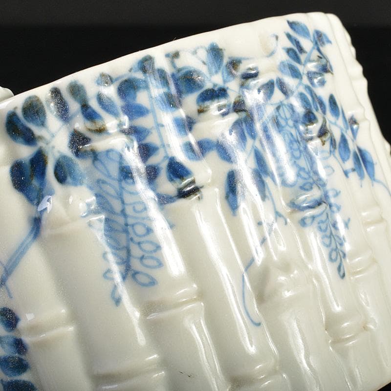 瀬戸焼　古瀬戸　書道具　染付　花鶴文　瓢箪形　筆洗　水盂　F　R7455