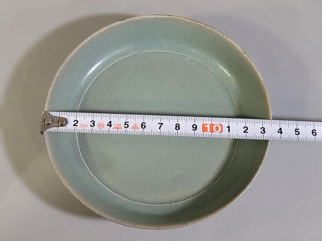中国美術 青釉 皿 幅 13.5cm DT409