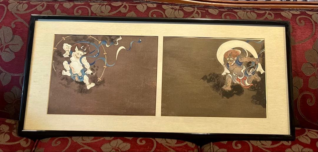 版画　国賓風神の図と国賓雷神の図　宗達筆 彫師　堀田治 摺師　品川勝夫