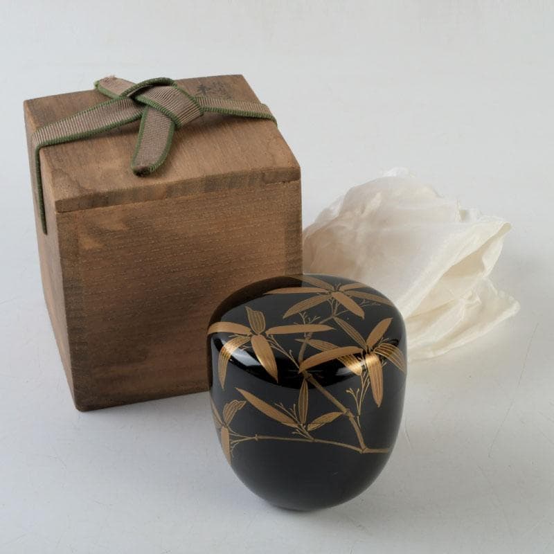 茶道具　輪島塗　稲忠謹製　笹蒔絵　棗　共布共箱　V　9359