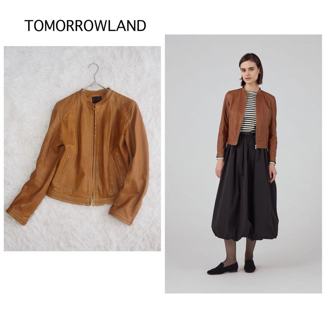 美品 トゥモローランド ラムレザー ジップアップブルゾン ジャケット ノーカラー