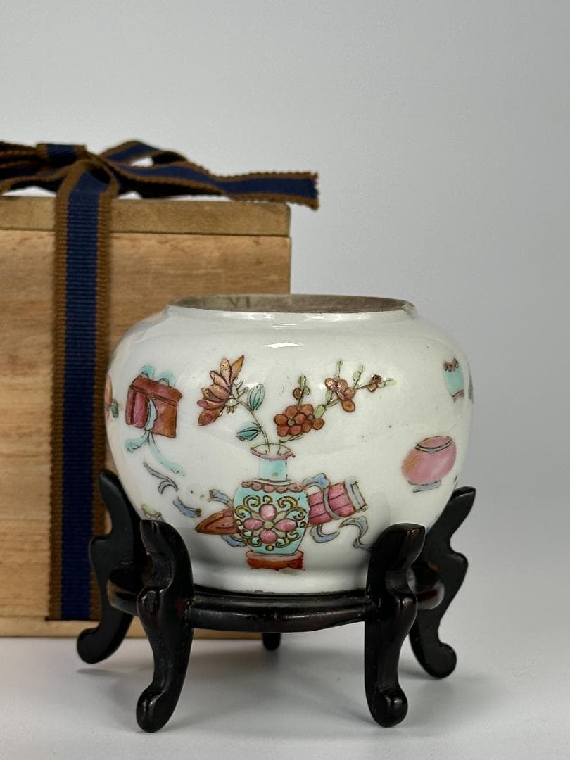 中国清代　粉彩雑宝文　水洗　水盂　文房具　唐物　時代　古玩