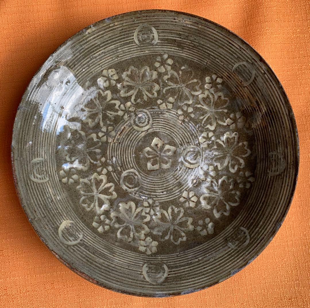 希少　江戸初期　古八代象嵌花文　平鉢　菓子皿