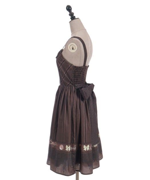 Chalmiere シャルミエール ボンボンショコラ柄ジャンパースカート 茶