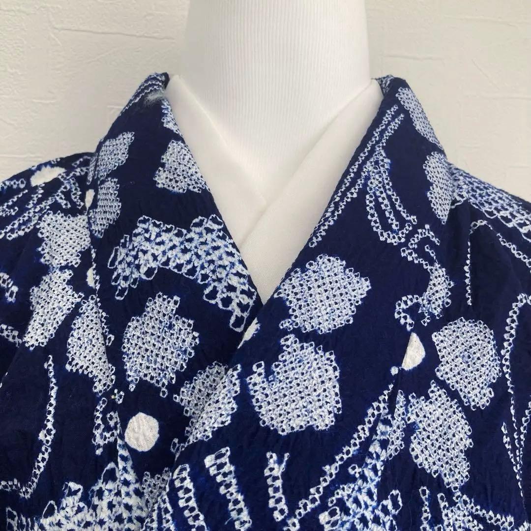 poko 有松絞り・有松鳴海絞り浴衣　手縫い　花繋ぎ　身丈154 No55