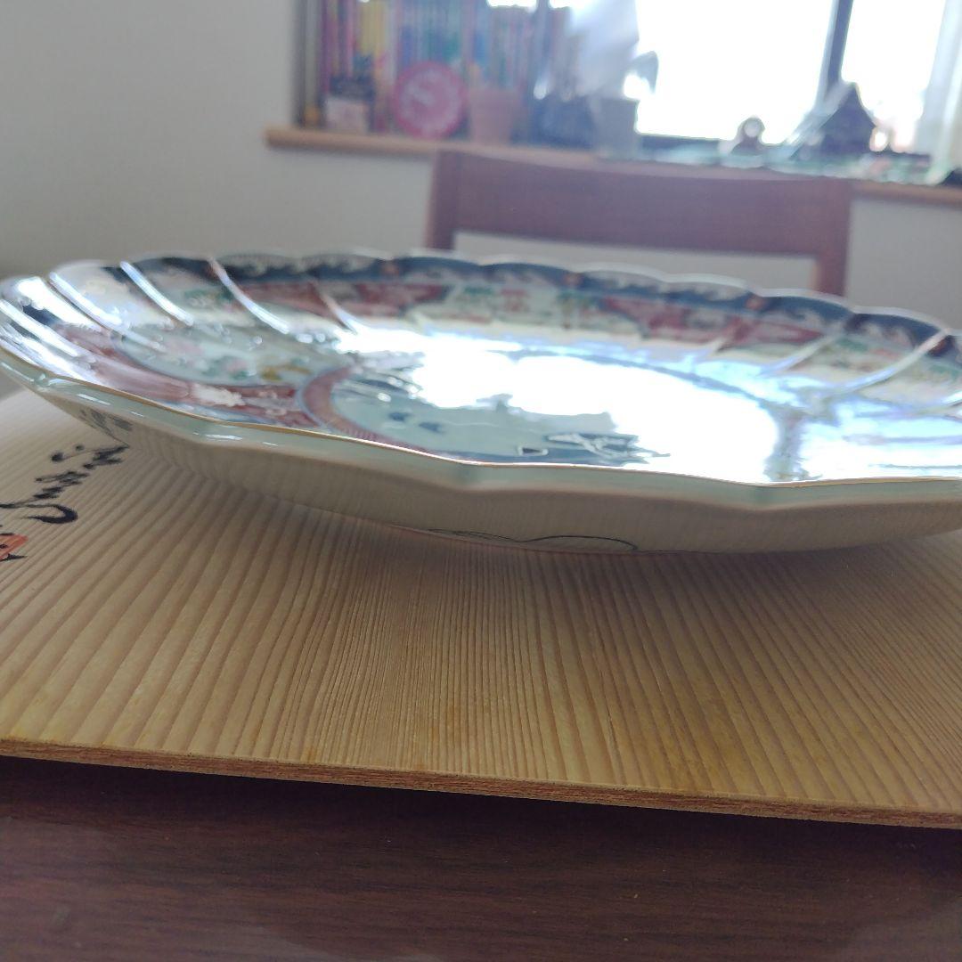 肥前の器青赤花柄波型皿