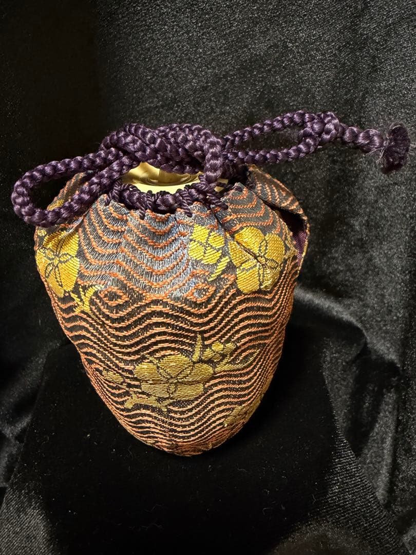 桶谷定一 陶器茶道具 骨董品 茶入れ 茶道具 直径5.5cm×高8cm巾着袋付き