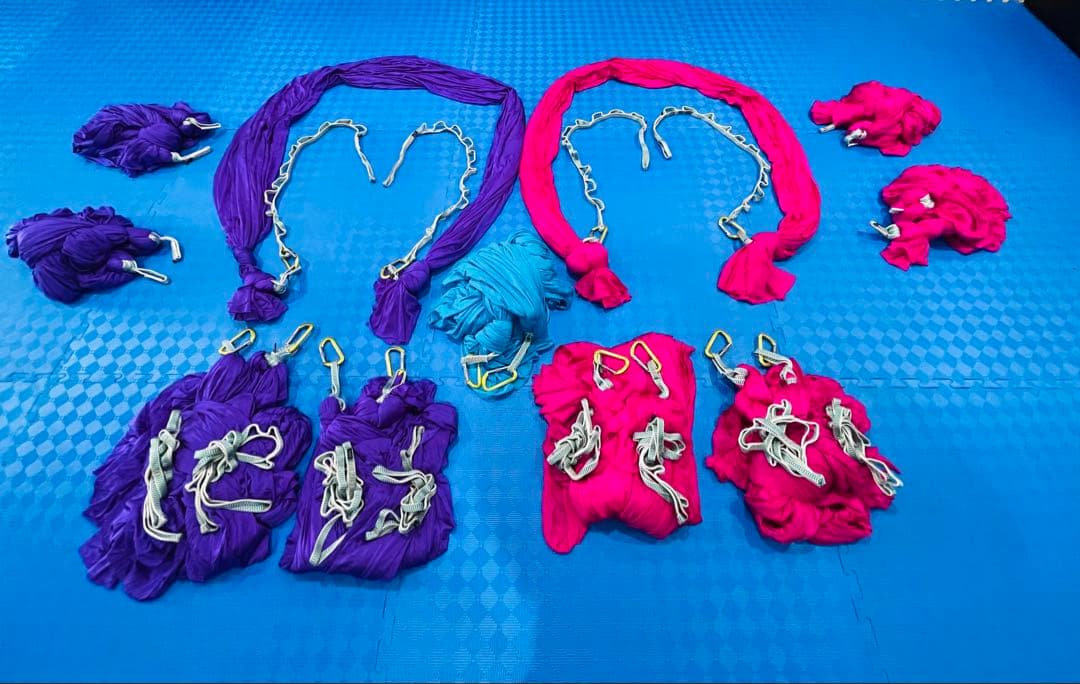 フライングヨガ ハンモック 11点セット 吊り下げ可能 紫/ピンク/水色