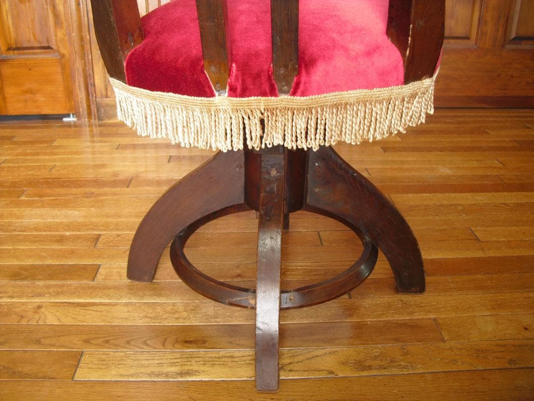 アンティーク ドクターチェア☆木製 回転椅子☆手触り良いベルベット/ビロード張り