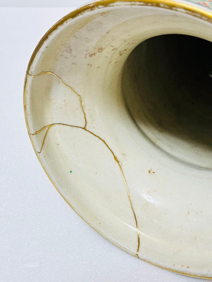 最終価格 明治 薩摩焼 京薩摩 9代帯山与兵衛 上絵金彩色絵草花文象耳付花瓶