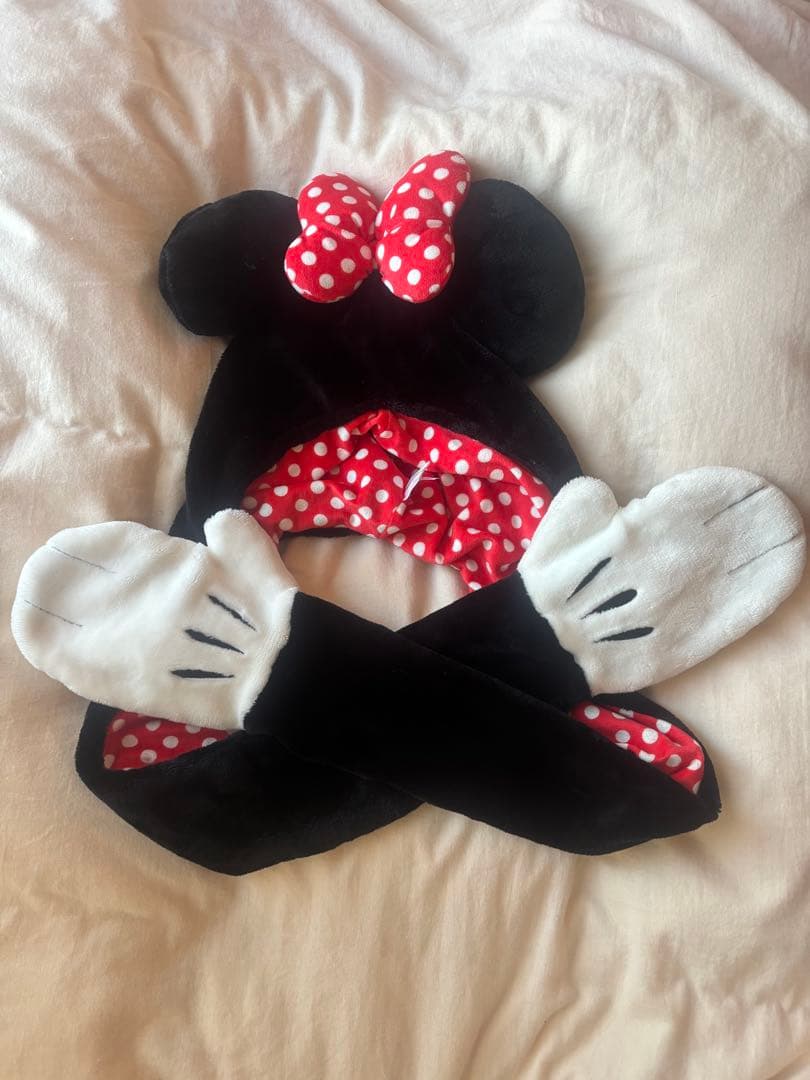 ミニーマウス 耳付き帽子 手袋付き