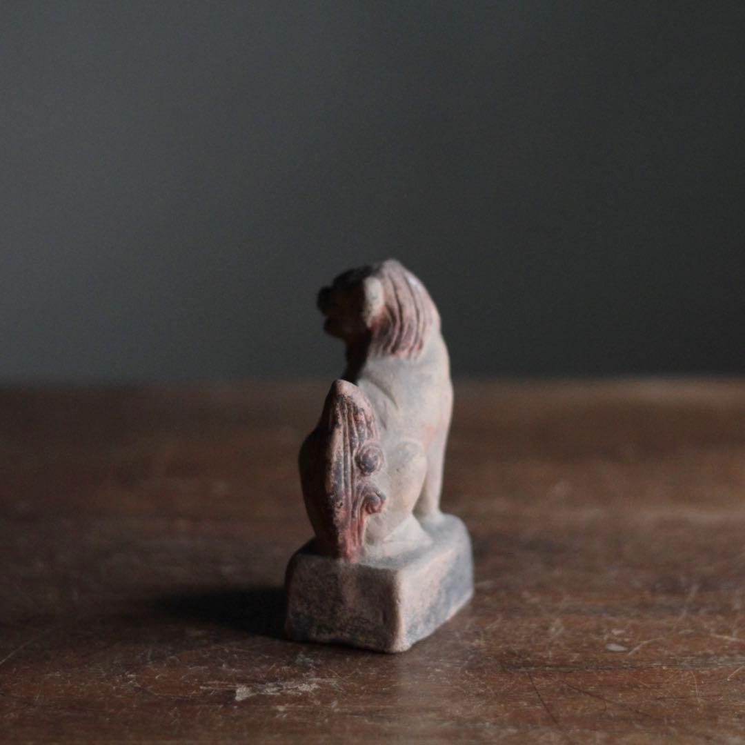 土人形 獅子 民芸 古道具 アンティーク 高さ約10cm オブジェ