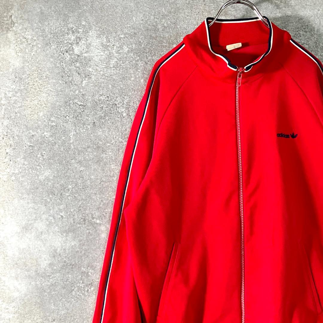 70s adidas　トラックジャケット　ジャージ　レッド　ロゴ　デサント